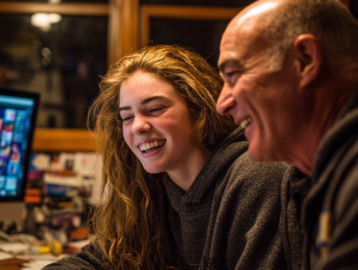 Happy teenage girl considering college options